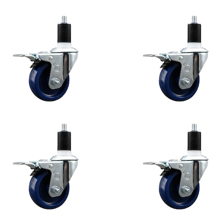 Service Caster 3.5'' SS Solid Poly Swivel 1-1/2'' Expanding Stem Caster Set Total Lock Brake, 4PK SCC-SSEXTTL20S3514-SPUS-112-4